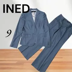 イネド　INED パンツスーツ　ライトグレー　ストライプ　M ストレートパンツのサムネイル