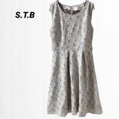 S.T.B 総レース　ノースリーブ　膝丈　ワンピース　グレー エレガント　S