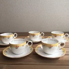 ノリタケNoritakeトゥルーラブ黄色花柄カップ＆ソーサー5客セット