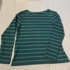 ユニクロ　ダークグリーン ストライプ 七分袖 Tシャツ