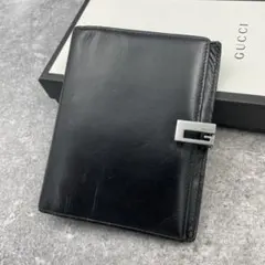 【美品】GUCCI グッチ　手帳ケース　黒　ブラック　レザー　6穴