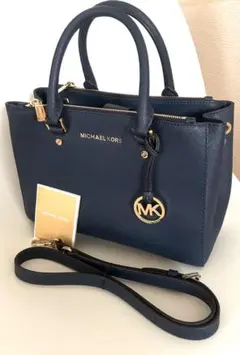 美品 マイケルコース トートバッグ ショルダーバッグ 2way レザー ネイビー