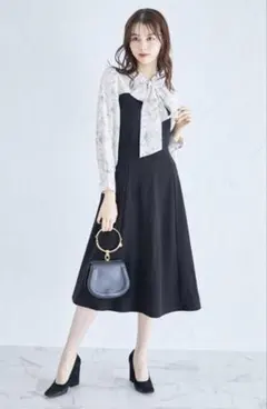 tocco closet ボウタイリボンフラワープリントドッキングワンピース