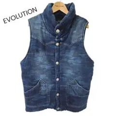 M■USED・EVOLUTION■カモフラージュ柄 中綿ベスト デニム ネイビー