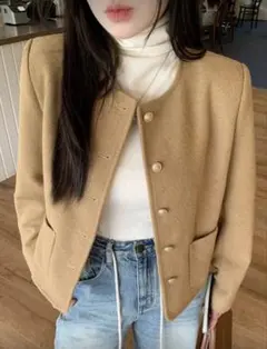 SHEIN DAZY フレンチスタイル レディース ラウンドネック ジャケット