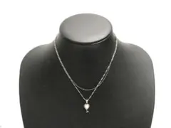 4℃ ヨンドシー 2連 ネックレス ■ ハート鍵 キーモチーフ 石付き