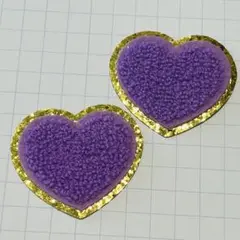 【新品・送料込み】刺繍 アイロンワッペン ワンポイント ビッグハート パープル