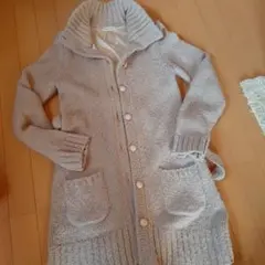 ベージュニット　ロングカーディガン