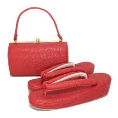 6641 振袖用 草履バッグセット 高級合皮 新品 成人式 レッド 箱付き