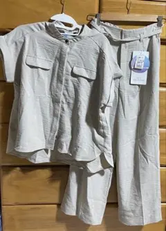 最終価格　レディース　パンツセットアップ　上下セット　半袖　Mサイズ　ベージュ