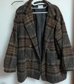 暖か軽い♪防風大人秋冬ゆるっとチェック柄 ダブルジャケットオーバーサイズコート風