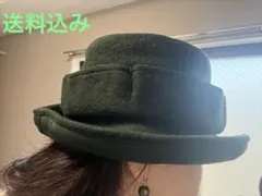 神戸発ウールフェルトハット ダークグリーン リボン付き