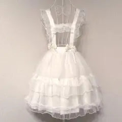 【フェアリーリボンエプロン★オフ白】ホワイトフリルチュールタブリエ ゴスロリータ