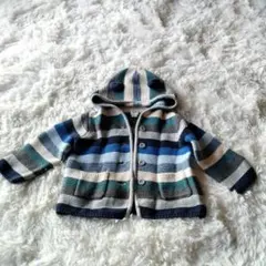 ベビーギャップ アウター ニット 青 80cm くま耳 ボーダー 男の子 ベビー