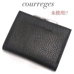 【未使用】courreges クレージュ レザー がま口 二つ折り財布 ブラックのサムネイル