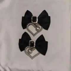 ブラックリボンとパールのヘアピン2個セット 量産型