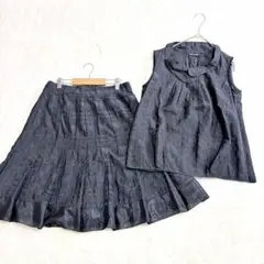 コムサデモード　ジャガードセットアップ　ノースリーブ　プリーツスカート　Ｍ　黒