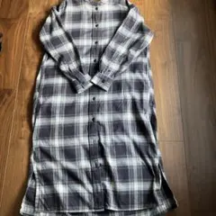無印良品 チェック柄 バンドカラー シャツワンピース 長袖