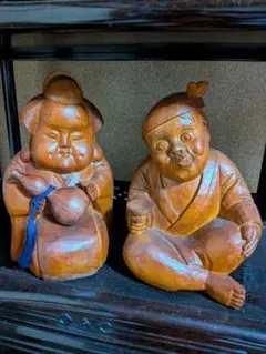 木彫りおかめひょっとこ置物オブジェ彫刻縁起物 木彫りおかめひょっとこ置物オブジェ彫刻縁起物