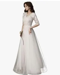 ウェディングドレス ホワイト レース半袖