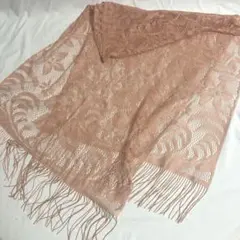 桜ピンク のレースストール フリンジ付き