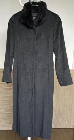 アンゴラ100％ ファー付きグレーロングコート Mサイズ