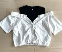 150㎝ オフショルダー ホワイトシャツ ブラックTシャツ
