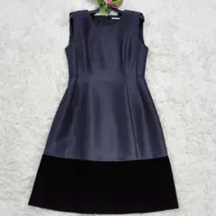 美品☆フォクシー　シルク混ドレス　ノースリーブワンピース　ベロア　バイカラー　L
