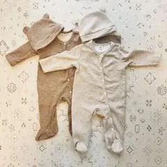 ベビーロンパース★クマ帽子付き 4点セット 6-9M