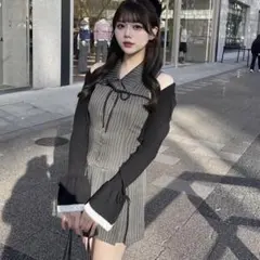 OLIVEdesOLIVE ノースリーブシャツミニワンピース　袖リボンボレロ