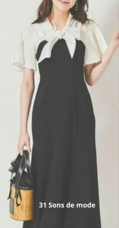 31 Sons de mode シアータイ付きドッキングベアワンピース