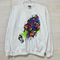 シュガーアンドブルーノ トレーナー M スウェット プリント 古着 白 ホワイト