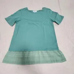 グリーン 半袖Tシャツ 裾チェック　Mサイズ