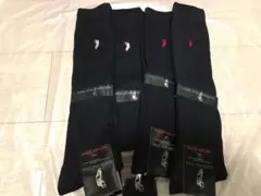 4足　黒　ワンポイント赤2点ピンク２点 ハイソックス ポロスクールソックス