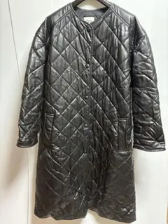 ZARA ロングフェイクレザーコート L ブラック