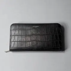 サンローラン　クロコ型押し　長財布　オーガナイザー　ブラック　美品