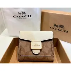 COACH 二つ折り財布 シグネチャー ブラウン×ホワイト C7805 箱付き