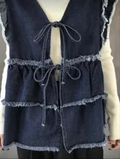 SHEIN フリンジ付き デニム ジャケット 紺 ネイビー