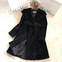 美品★マックスマーラ 銀タグ アルパカシャギー 女優襟 ベルテッドコート 38