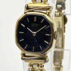 SEIKO ゴールド ブレスレット QZ 黒 八角 レディース 時計 新品電池