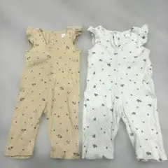 Cottoli バースデーフリル袖 花柄　つなぎ2点セット　80センチ