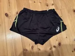 ASICS 陸上用パンツ 黒 緑ライン　サイズS