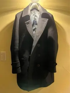 【BEAMS】ビームス ダブルメルトンロングピーコート　ネイビー