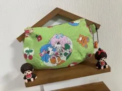 m*k様 レトロ少女　昭和レトロ　ファスナーポーチ　ハンドメイド　水玉×黄緑色