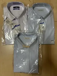 洋服の青山【半袖シャツ3枚セット】 無地ストライプ L 新品2枚と1回使用品1枚
