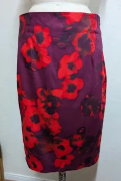 ハンドメイド　花柄タイトスカート 紫赤