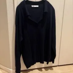 【お値下げ】ZARA ネイビー 長袖薄ニット　 M