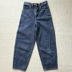 ダークブルー ハイウエスト ワイドレッグデニム