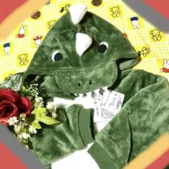 【新品】恐竜カバーオール70〜90㎝緑フード付暖かボアフリース　なりきり　男の子