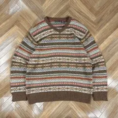 セントジョンズベイ フェアアイル柄コットンニット セーター Vネック ボーダー